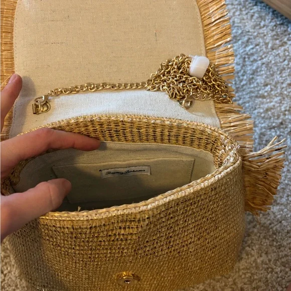 NWT Tommy Bahama Metallic Raffia Bamboo Top Handle Shoulder Bag Cult Gaia Ozzy - Picture 4 of 7